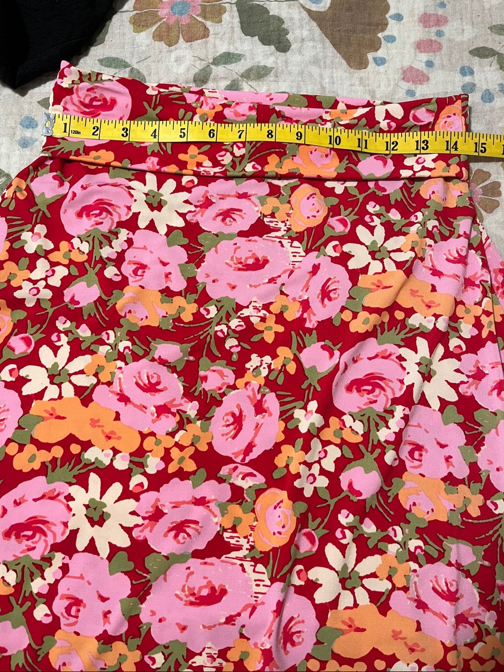 LuLaRoe Red Floral Skirt with Pink and Orange Blooms Never Worn